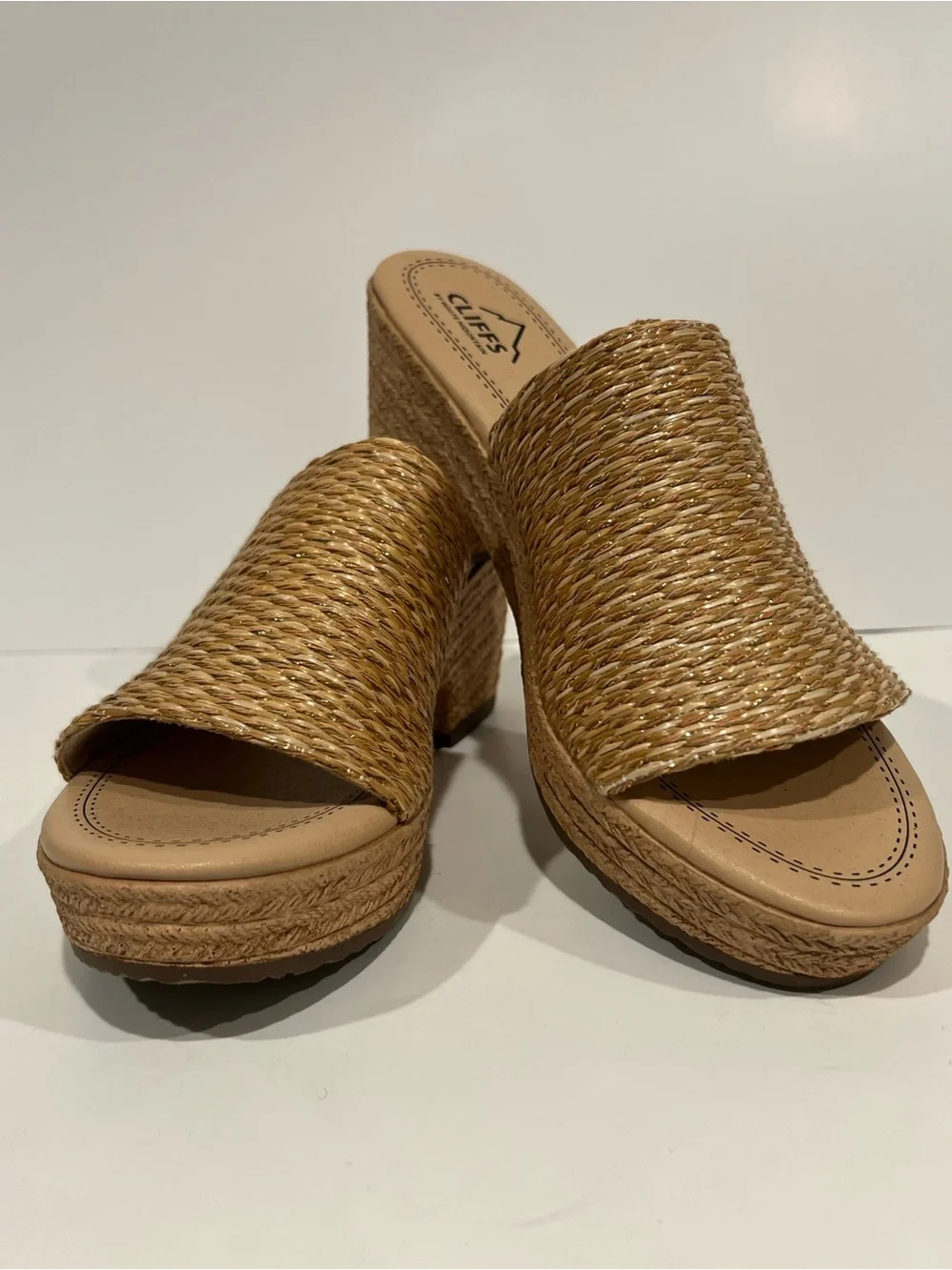Cliffs by WHITE MOUNTAIN Tan Woven Espadrille Platform Mule